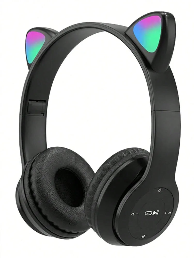 Glowing Cat Ears Headset Wireless Headset, Cartoon Gaming Wireless Headset, Stereo Sound Foldable Wireless Headset