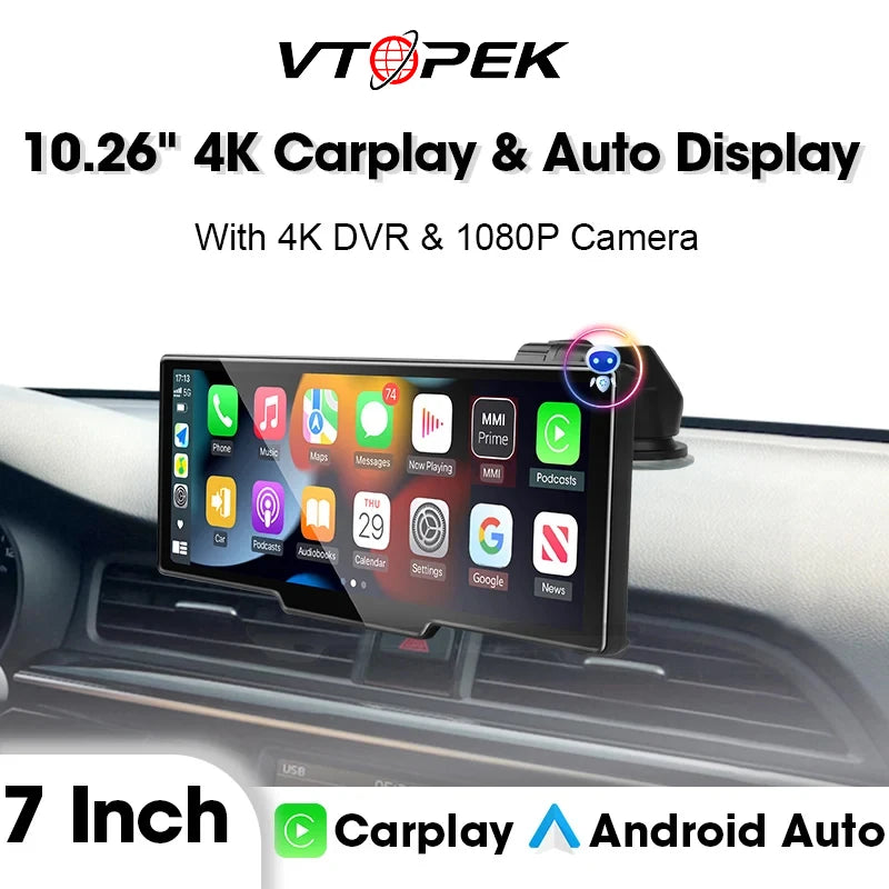10.26" Dash Cam 4K 2160P Rearview Camera Carplay & Android Auto DVR GPS Navigation Voice Control Car DVR 5G BT FM Monitor
