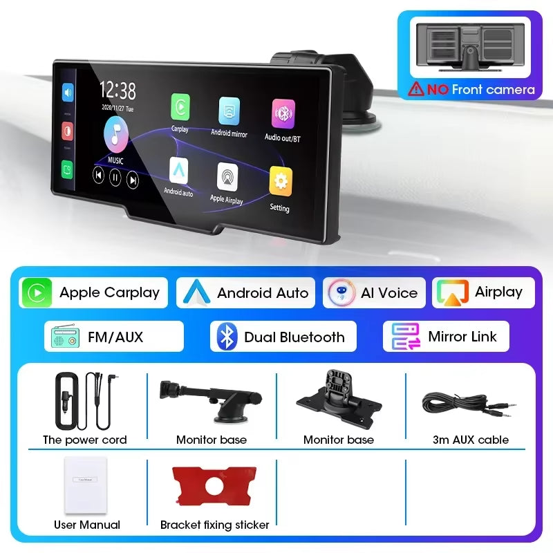 10.26" Dash Cam 4K 2160P Rearview Camera Carplay & Android Auto DVR GPS Navigation Voice Control Car DVR 5G BT FM Monitor