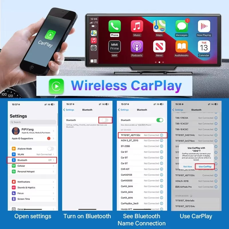 10.26" Dash Cam 4K 2160P Rearview Camera Carplay & Android Auto DVR GPS Navigation Voice Control Car DVR 5G BT FM Monitor