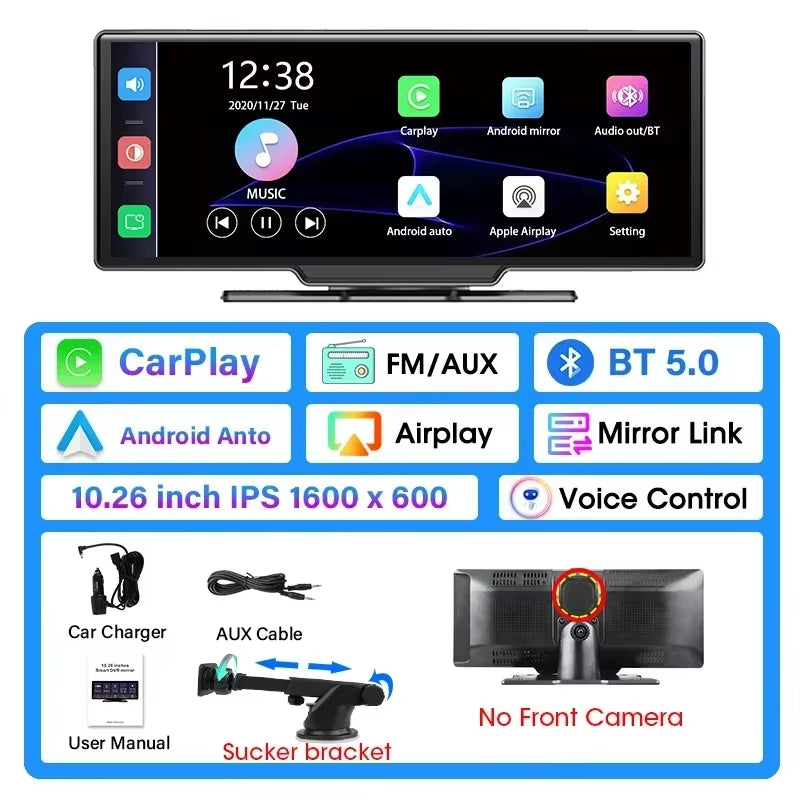 10.26" Dash Cam 4K Car Mirror Video Player Wireless Carplay Android Auto Car Monitor Multimedia GPS Rearview Camera Dashboard