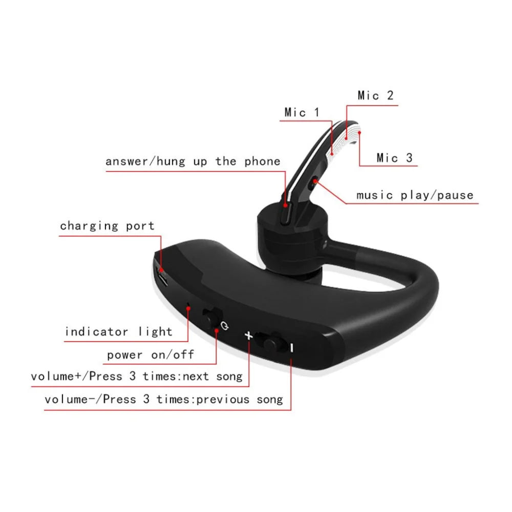 V8 Bluetooth Headset Hearing Aid Hands-Free Wireless Headset Business Headset HD Calling Stereo Noise Cancelling Sports Headset