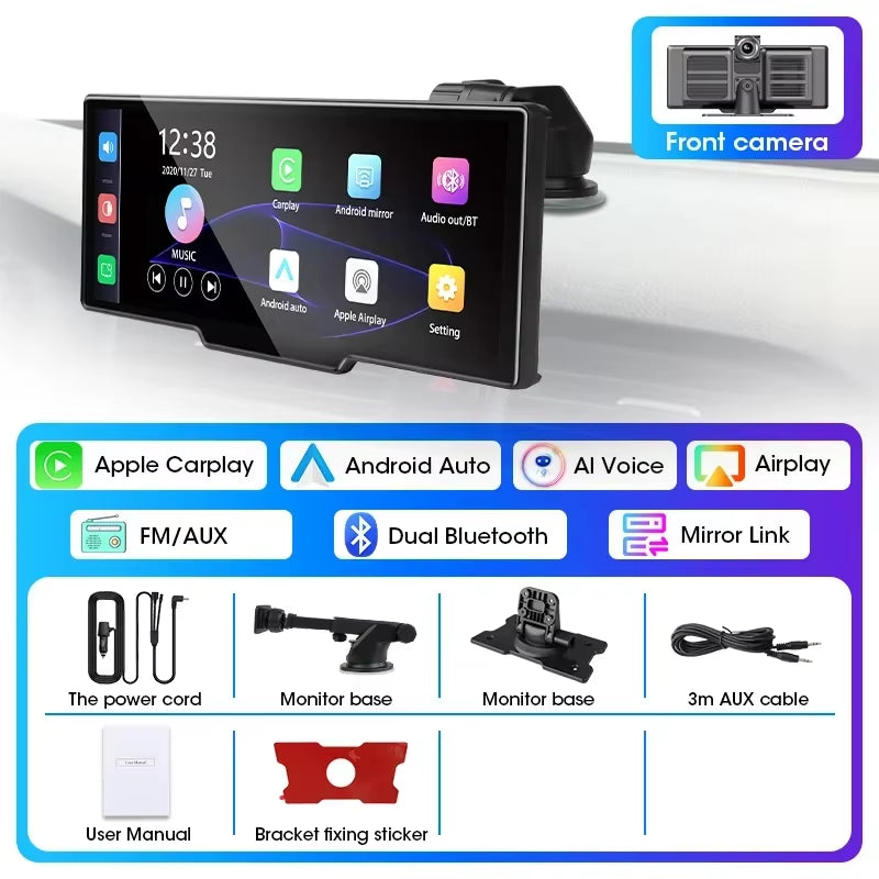 10.26" Dash Cam 4K 2160P Rearview Camera Carplay & Android Auto DVR GPS Navigation Voice Control Car DVR 5G BT FM Monitor