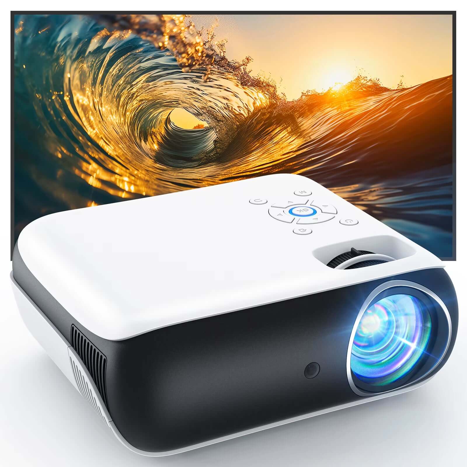 Beamer,Full HD 1080P,Bluetooth,4K-Unterstützung,Tragbar Mini Heimkino-Projektor,Kompatibel Mit Smartphone/Hdmi/Usb/Av