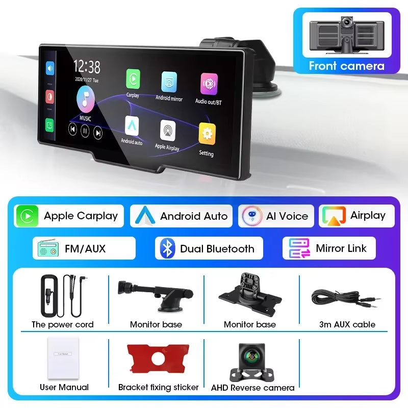 10.26" Dash Cam 4K 2160P Rearview Camera Carplay & Android Auto DVR GPS Navigation Voice Control Car DVR 5G BT FM Monitor