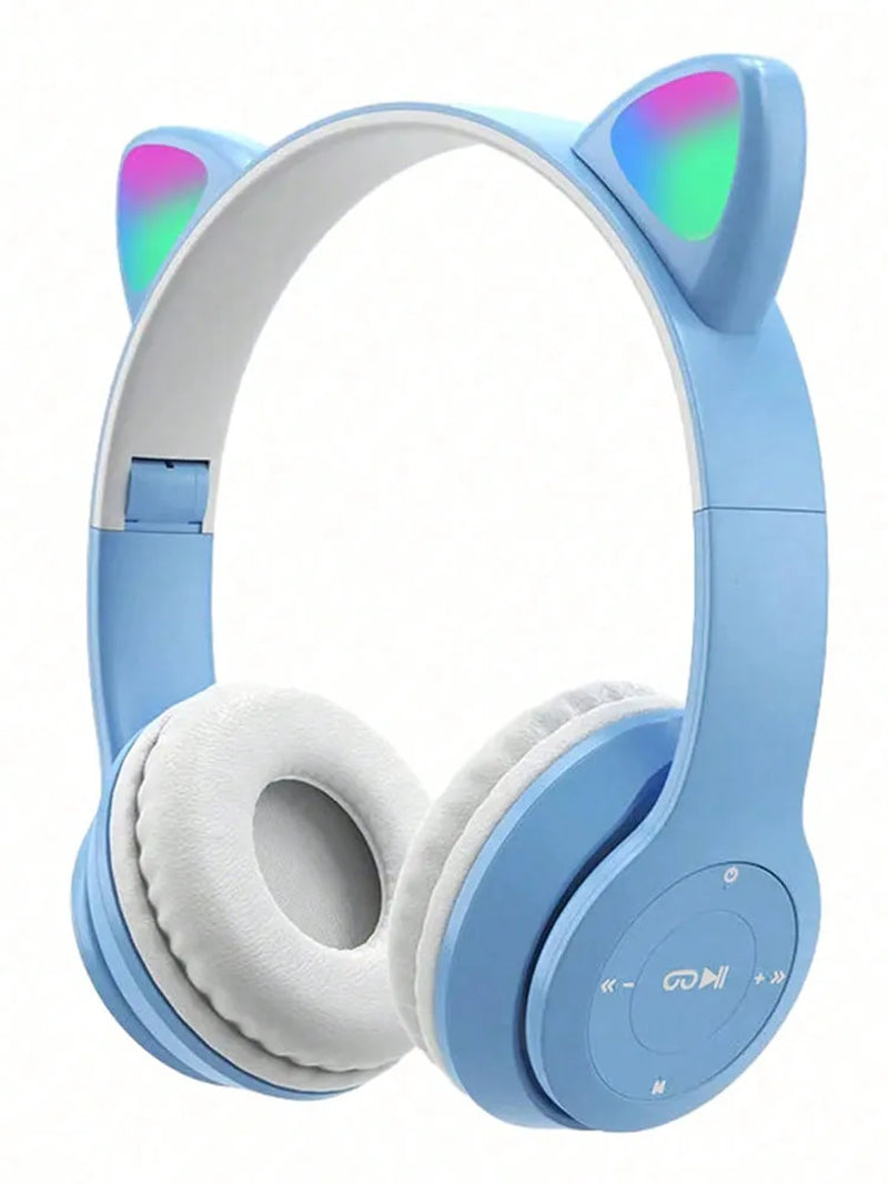 Glowing Cat Ears Headset Wireless Headset, Cartoon Gaming Wireless Headset, Stereo Sound Foldable Wireless Headset