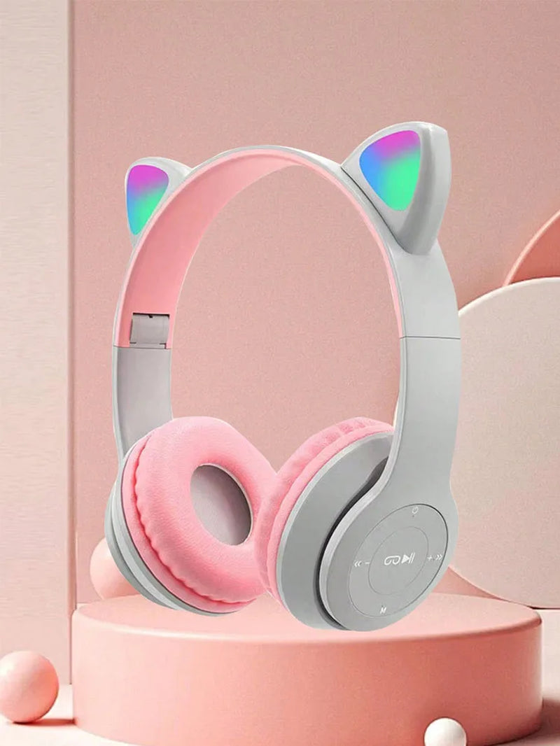 Glowing Cat Ears Headset Wireless Headset, Cartoon Gaming Wireless Headset, Stereo Sound Foldable Wireless Headset