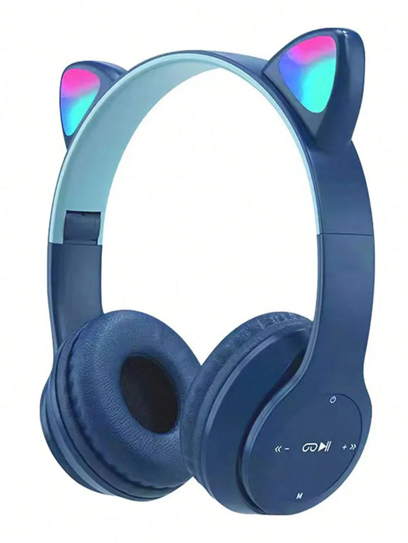 Glowing Cat Ears Headset Wireless Headset, Cartoon Gaming Wireless Headset, Stereo Sound Foldable Wireless Headset