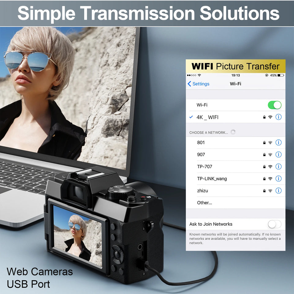 Compact Digital Photography Camera 4K WIFI Web Cam Vintage Vlog Video Recorder Youtube 48MP Camcorder 16X Digital Zoom Camera