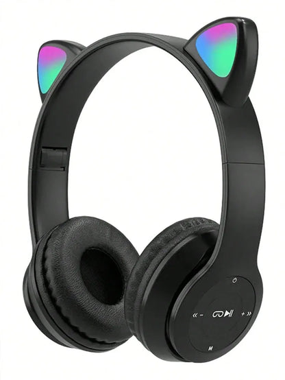 Glowing Cat Ears Headset Wireless Headset, Cartoon Gaming Wireless Headset, Stereo Sound Foldable Wireless Headset